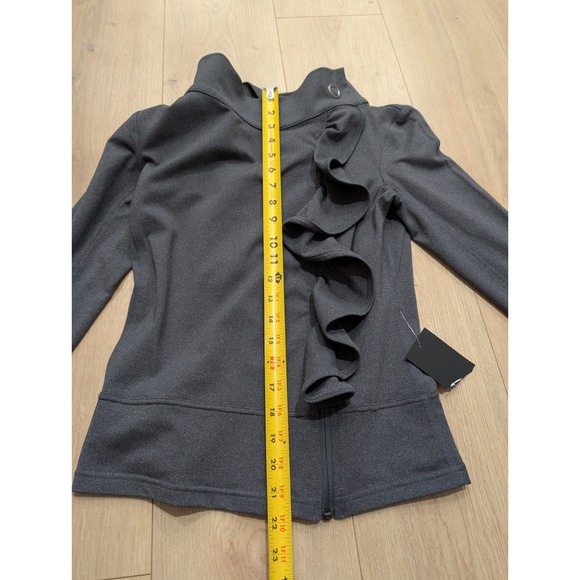 KARMA San Suu Ruffle Small Zip Jacket Dark Gray Workout SWEATSHIRT NEW NWT - Picture 8 of 11